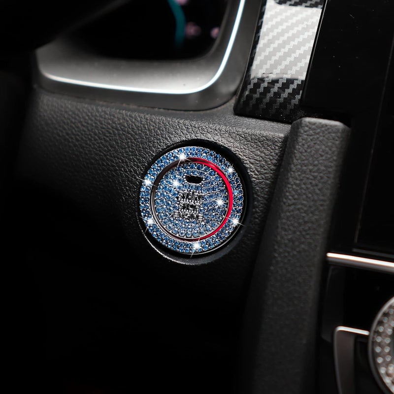 TOMALL غطاء زر بدء تشغيل محرك السيارة بتصميم ماسي كريستالي لامع ملصق حلقة بدء التشغيل ملحقات لامعة زر الإشعال شعار زينة عالمي (أزرق) - Image 5